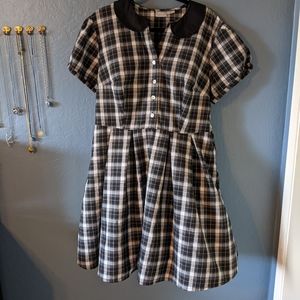 eShakti Black/White Plaid Peter Pan Collar Dress